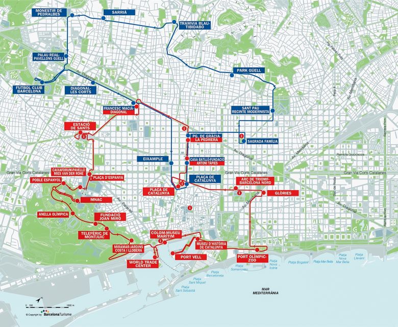 Barcelona: City Sightseeing Hop-On Hop-Off Bus Tour - The Blue Route: Park Güell, Pedralbes, and football