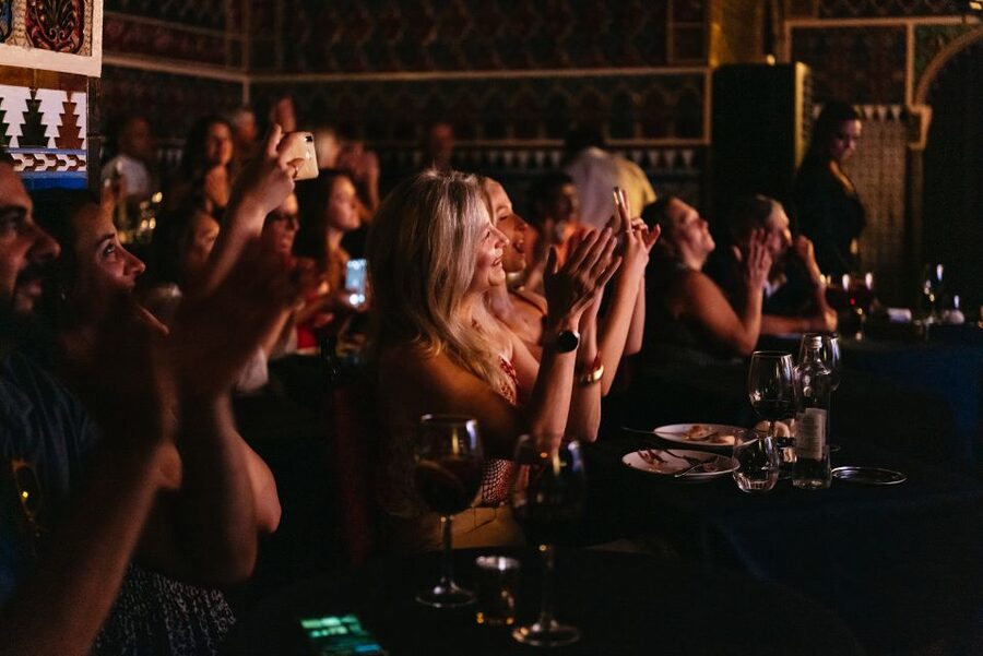 Madrid: Live Flamenco Show with Food and Drinks Options - Entering Torres Bermejas in central Madrid