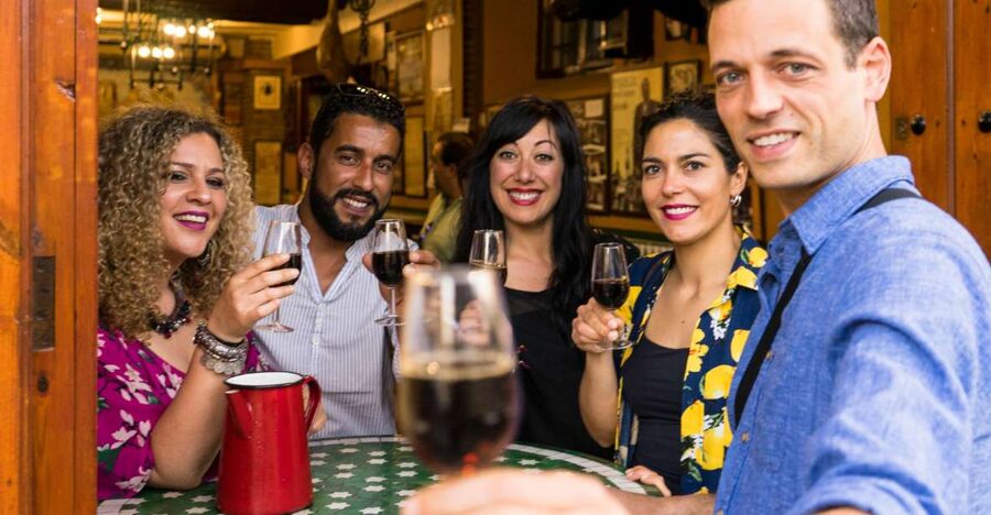 Seville: Tapas Crawl - First stop: wine, tapas, and a taste of local custom